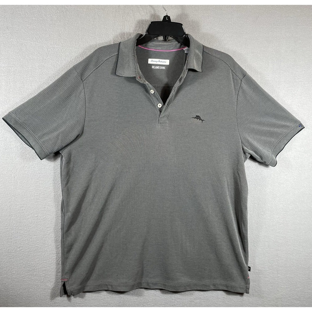 Tommy Bahama Island Zone Polo Shirt Grey Men's Large‎ Short Sleeve